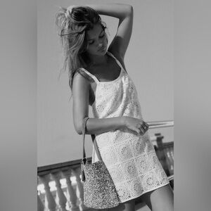 NWT ZARA - Crochet Short Dress in Ecru- White